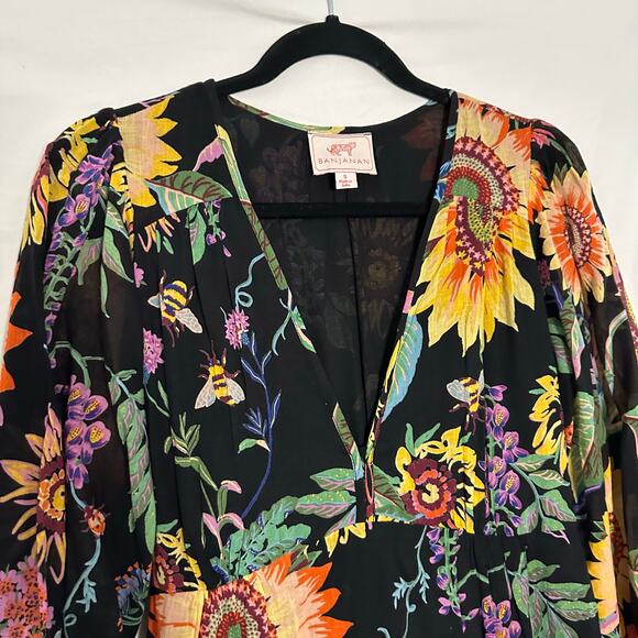 Banjanan Peony Long Sleeve Dress In Mid-summer Bumble Black Small - Picture 8 of 10